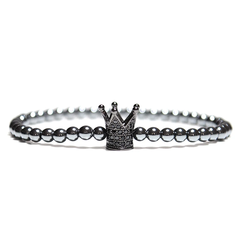 Black Crown Антикварные ручной работы гематит бусины Браслет Подвески Корона/леопард/Лев/Крест Дизайн Braclet для мужчин персонализированные браслет ювелирные изделия - Окраска металла: Black Crown
