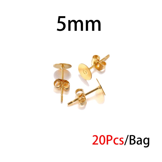 20-100pcs/lot Gold Stainless Steel Blank Post Earring Studs Base Pins With Earring Plug Findings Ear Back For DIY Jewelry Making 5 x 12mm
