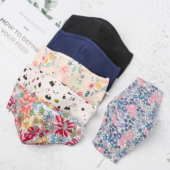 

1PC Women&Men Breathable Face Mask Soft Cotton Floral Prints Reusable Washable Adjustable Ear String Rope Face Masks