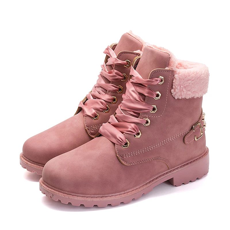 Pink ERNESTNM/ ; женские зимние ботинки на шнуровке; коллекция года; повседневные ботильоны с круглым носком; женская обувь на платформе; розовые ботиночки; зимние плюшевые ботинки; Botas - Цвет: Pink