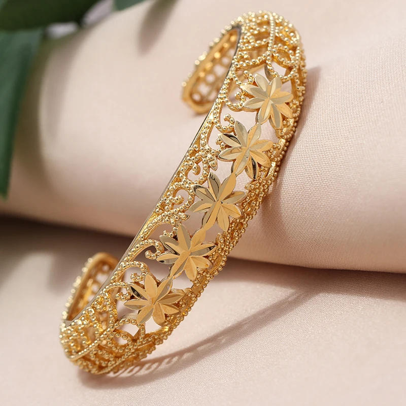 24K Dubai Gold Color Wedding Bangles For Women Girl Ethiopian Bracelets Middle East Best Bride Gifts Jewelry African Mom gift | Украшения и