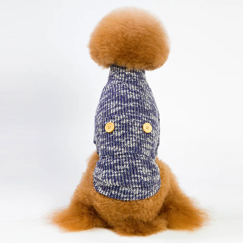 Одежда для осени и зимы, одежда для собак, теплая стильная и простая водолазка с деревянными пуговицами, свитер для маленьких собак