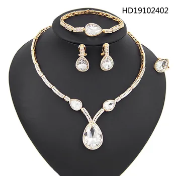 

Yulaili Latest Arrival Top Quality Water Drop Shape Crystal Necklace Earrings Bracelet Ring for Women Engagement Jewelry Sets