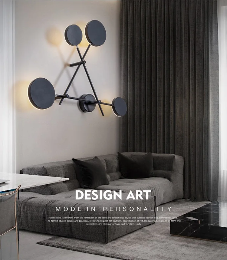 Artpad 4 Head Rotatable Black Gray Bedside Lamp Wall Mount Light Nordic Postmodern 38W 48W Living room Sconces Wall Led Fixture