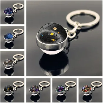 

New Solar System Keychain Jewelry with Glass Cabochon Glass Ball Keychain Nebula Space Galaxy Universe Keyrings Wholesale
