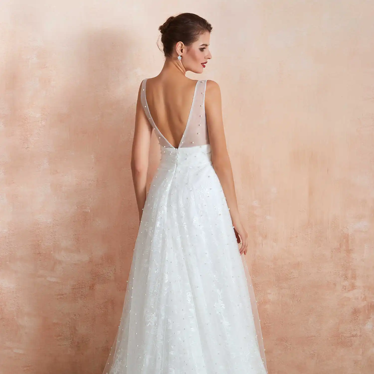 Vivian's Bridal 2019 Бохо кружевное свадебное платье с жемчугом сексуальное двойное v-образным вырезом Иллюзия сетка многоуровневые пояса