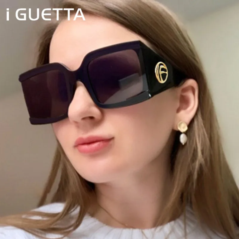 IGUETTA Модные солнцезащитные очки женские большие дизайнерские солнцезащитные очки женские высококачественные квадратные очки мужские ретро Oculos De Sol IYJB622