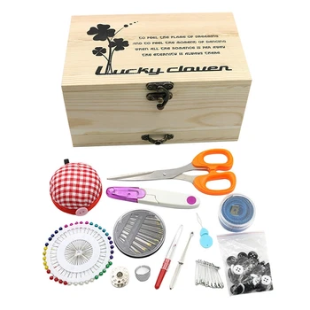 

Locked Portable Sewing Box Needle Tool Quilting Thread Stitching Embroidery Craft Sewing Set Wooden Sewing Box Manual Household
