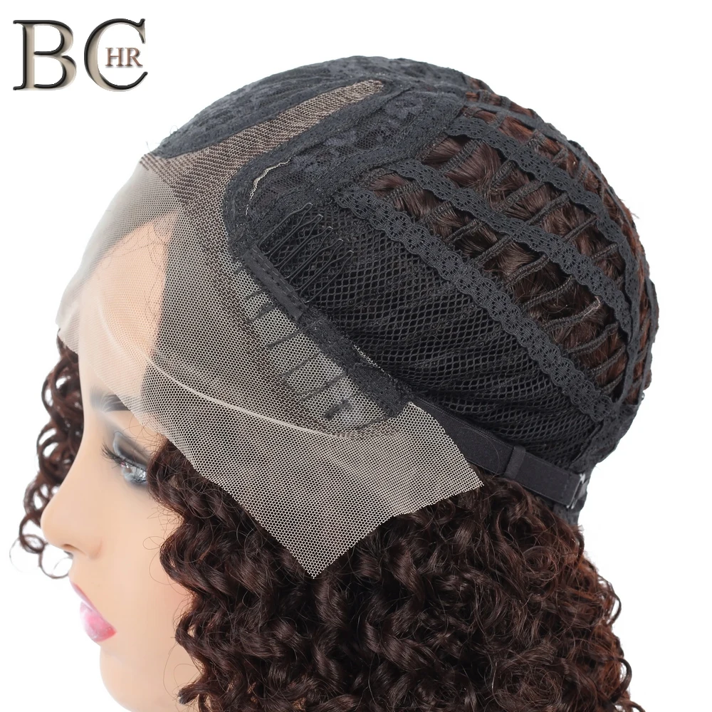 BCHR короткий кудрявый афро 13*4 парик фронта шнурка коричневый черный 2 цвета синтетические парики для женщин