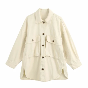 

Stylish Women Patch pocket Button decoration Denim Shirt Coat 2020 New Female Nine points Sleeve Outerwear Loose Tops C865