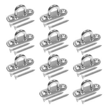 

10 Pcs 304 Stainless Steel Ceiling Hook Ring Hooks Pad Eye Plate,Marine Hardware Staple Hook Loop with Screws