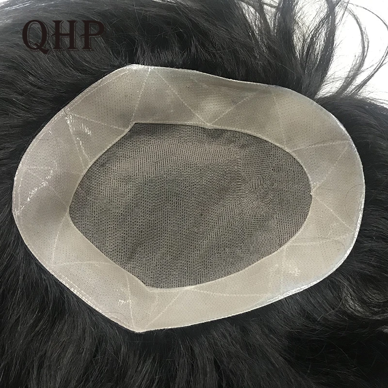 Photo Product Mens Toupee Fine Mono With Clear PU Hair Replacement Systems Indian Remy Human HairPiece Wig Natural Handmade