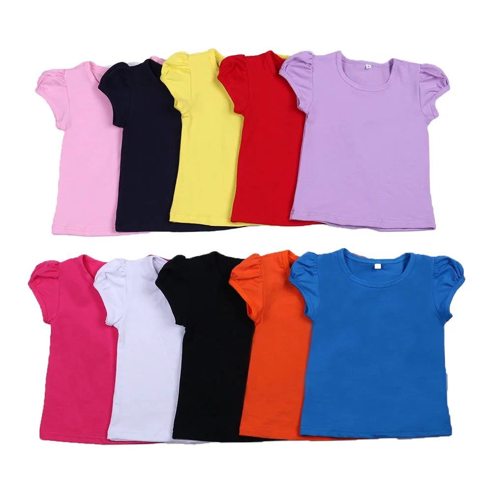 Summer solid T-shirt cap sleeve Girls shirts Classic Design Tee cotton Top Kids Clothing