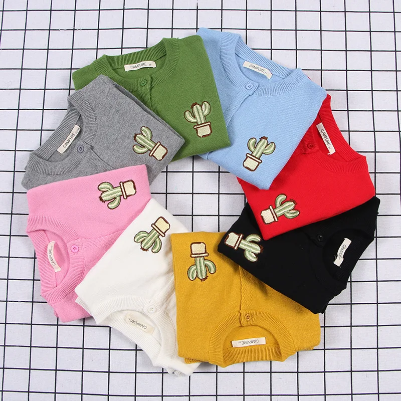 

Children Kids Knitted Sweater Cardigan Cartoon Cactus Tops Outfit Colorful Tees Baby Girl Boy Clothes Cardigans Sweaters