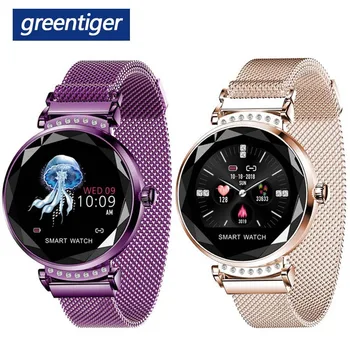 

Greentiger Fashion Women H2 Smart Watch Heart Rate Blood Pressure Waterproof Sleep Monitor 3D Diamond Glass Lady Smartwatch