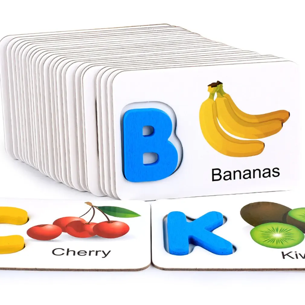 

Children's Educational Toys Wooden Fruit Vegetable Card English Alphabet Recognition Card Toy Early Education Toys