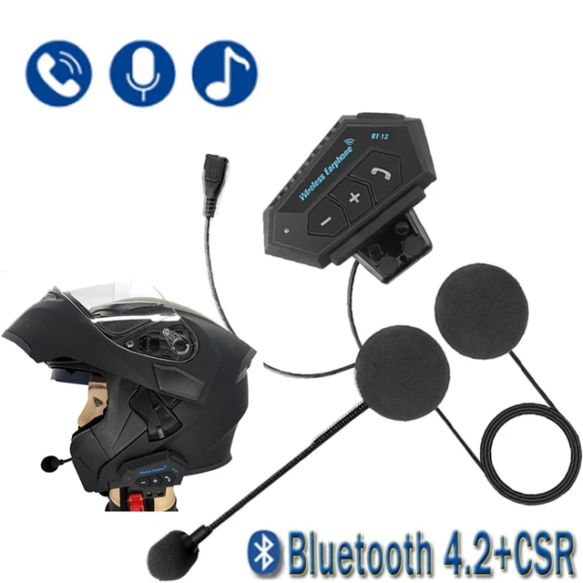 Oreillette Bluetooth 4.2 pour casque de Moto, kit mains libres BT sans fil, intercom stéréo avec Microphone de réduction, T2 