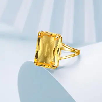 

Top Jewerly 100% Genuine Silver 925 Ring 925 Sterling Silver Jewelry Trendy Yellow Citrine 18K Gold Rings For Women Accessories
