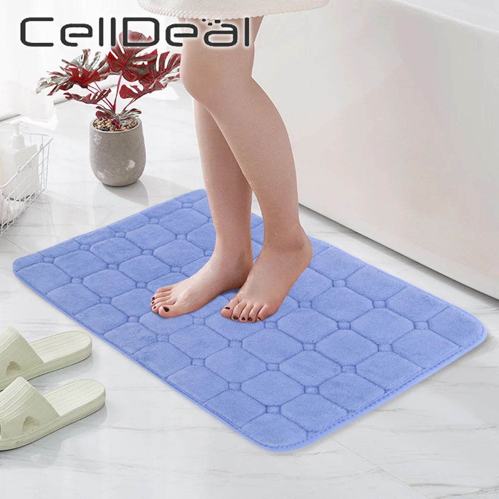 Bathroom Coral Fleece Anti-slip Floor Mat Absorb Water Rug Memory Foam Carpet 