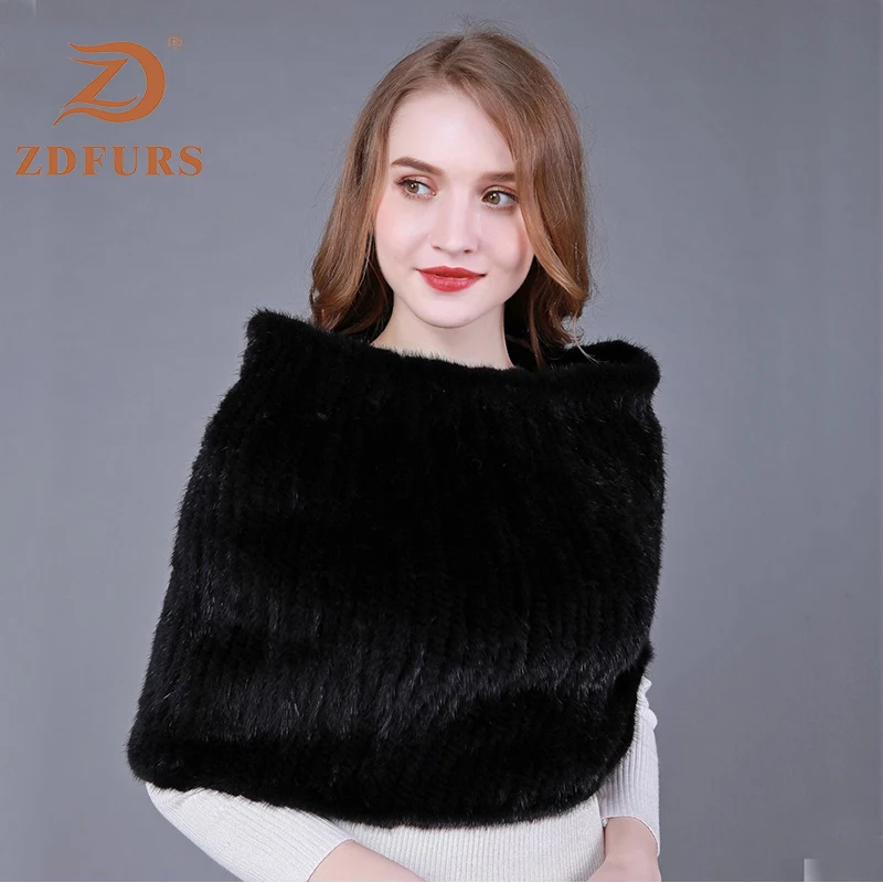 ZDFURS* Натуральная Вязаная Шаль из меха норки, натуральная эластичная шаль из меха норки, шарф из натурального меха