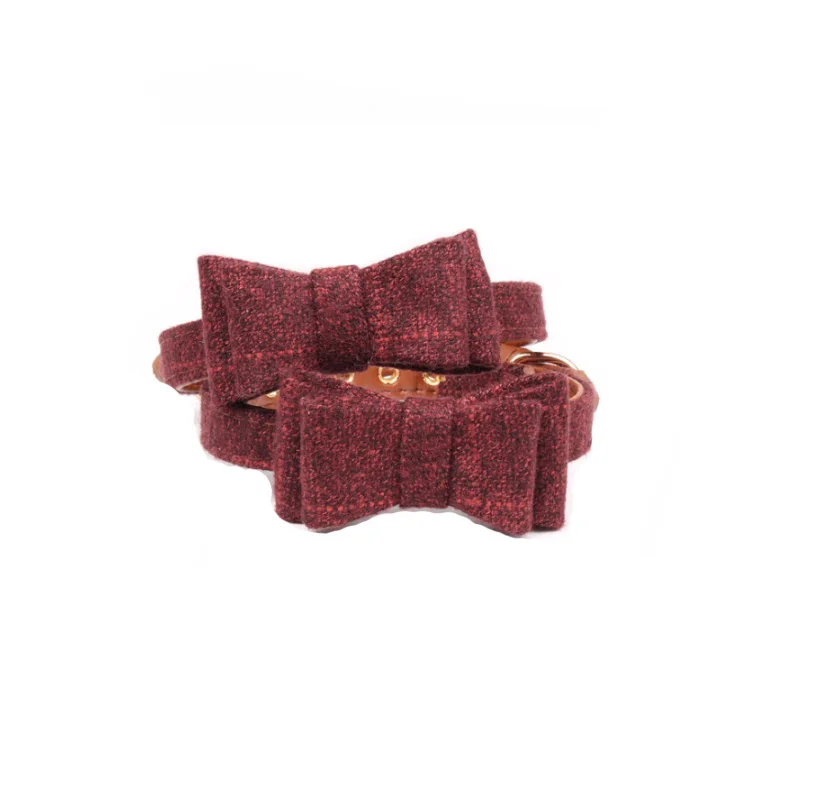 Red Bow Collar Ошейник для собаки, милый галстук-бабочка, кошка, ожерелье, коричневый цветок, дизайнерский ошейник для питомца, поводок из искусственной кожи, Золотая Пряжка, ошейник на цепочке для питомца - Цвет: Red Bow Collar