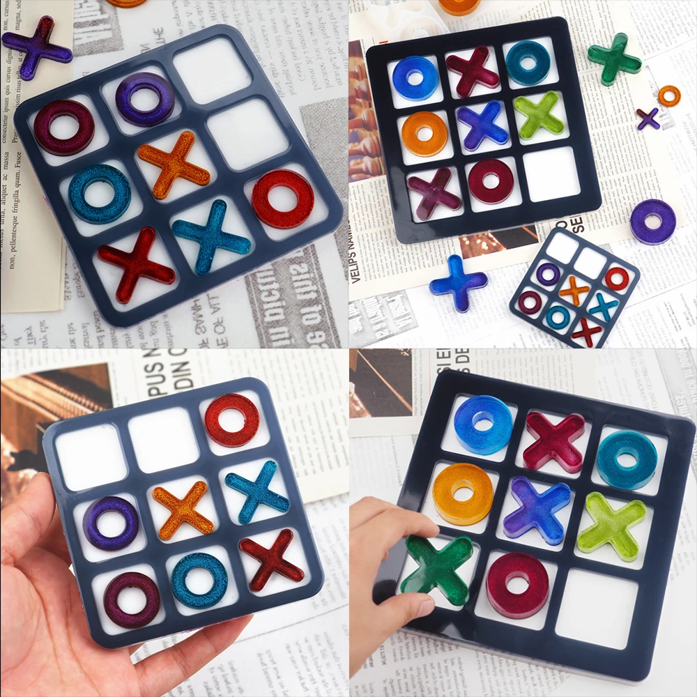 Compact Tic Tac Toe Silicone Casting Mold for DIY Resin Crafts and Jewelry Making