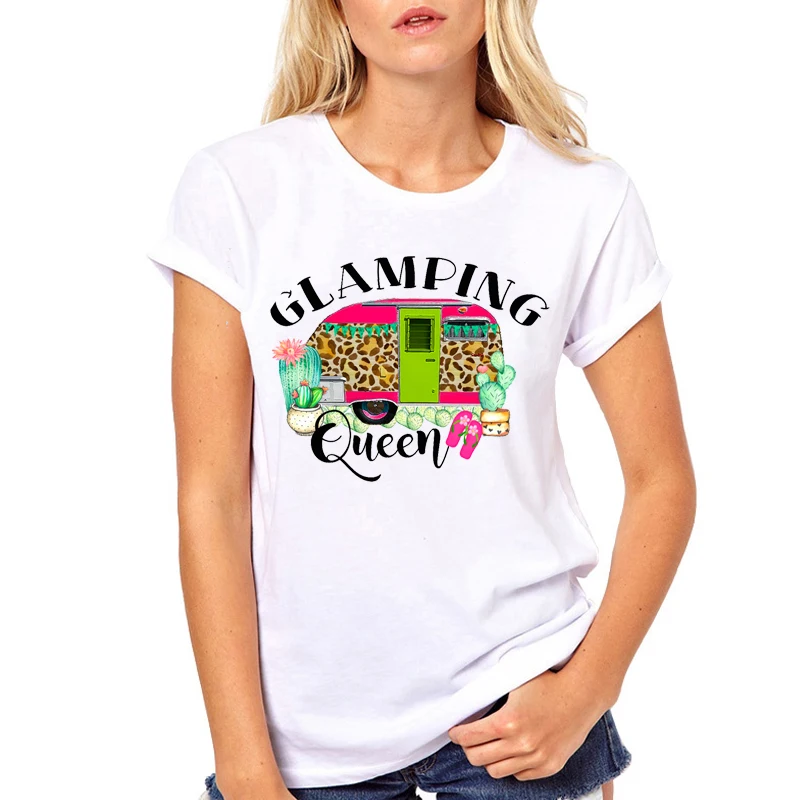 

Women Clothes Wine Camping Queen Trunk Car Leopard Travel Print Ladies Woman Harajuku Punk Top Tee Shirt T Female T-shirt