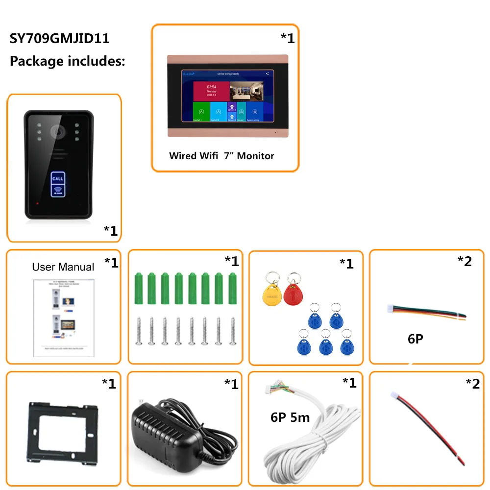 7 дюймов проводной Wifi RFID видео-телефон двери дверной звонок Домофон Системы с проводной IR-CUT 1080P проводной ИК Камера Поддержка app разблокировки