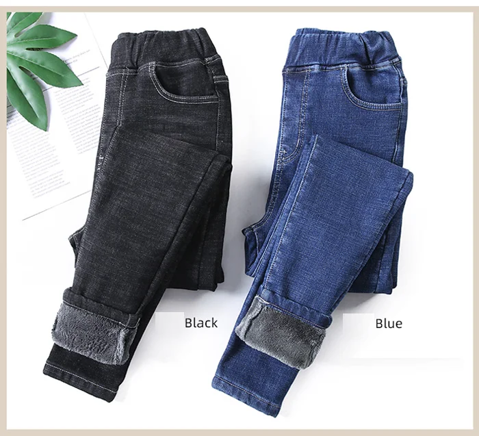 Зимние теплые женские джинсы, повседневные Бархатные женские брюки с высокой талией, женские джинсовые брюки для женщин, брюки больших размеров