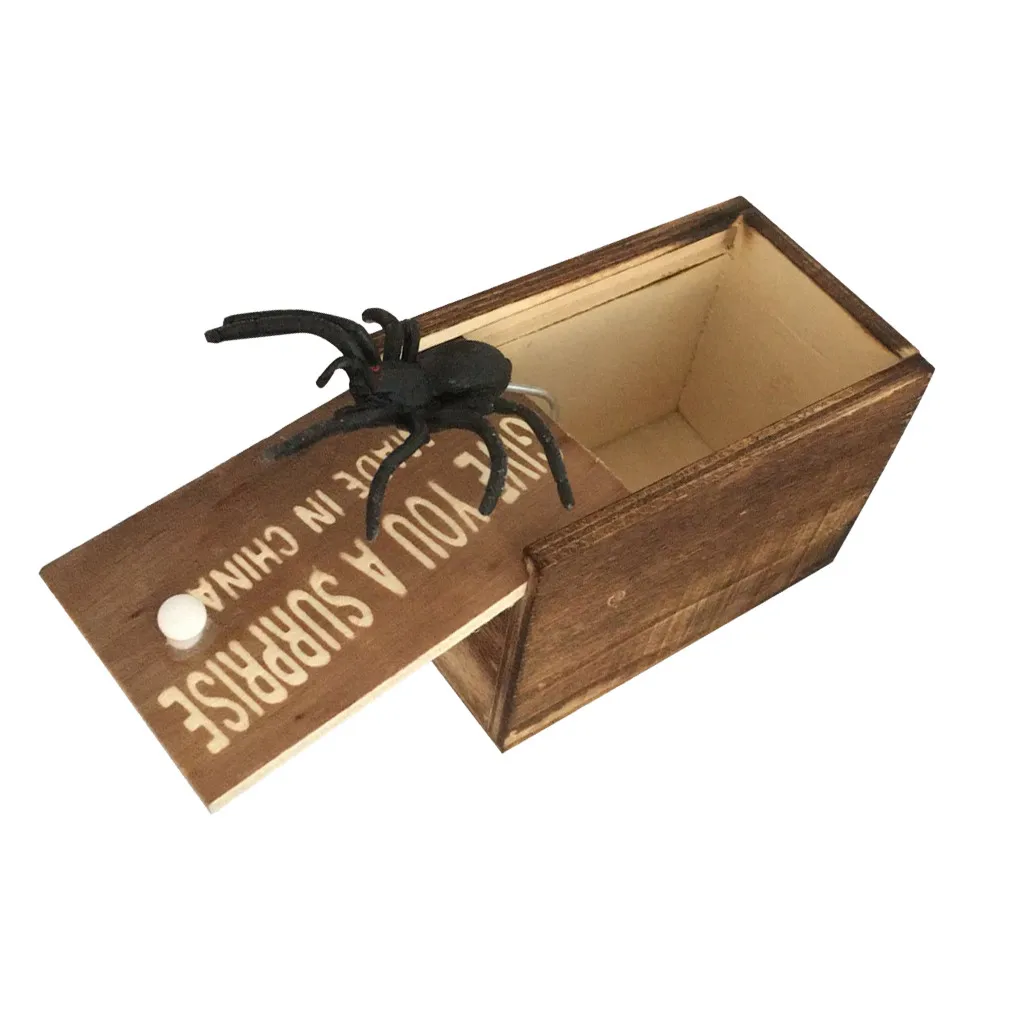 

prank scare spider Halloween Fool's Day Spoof Funny Scare Small Wooden Scare Box Spider Scary Girls Trick Joke Kids Funny Gift