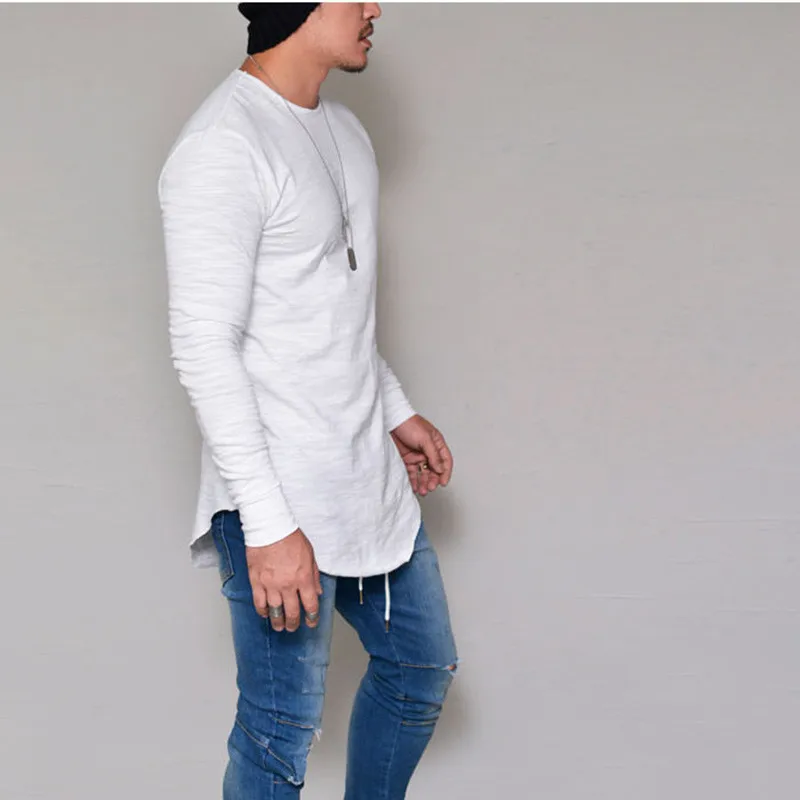 Сезон осень-зима; Новинка; футболка Для мужчин VUltra по низкой цене с длинный рукавом, мужской футболки для девочек Slim fit с круглым вырезом Однотонная одежда футболка Размеры S-3XL - Цвет: White