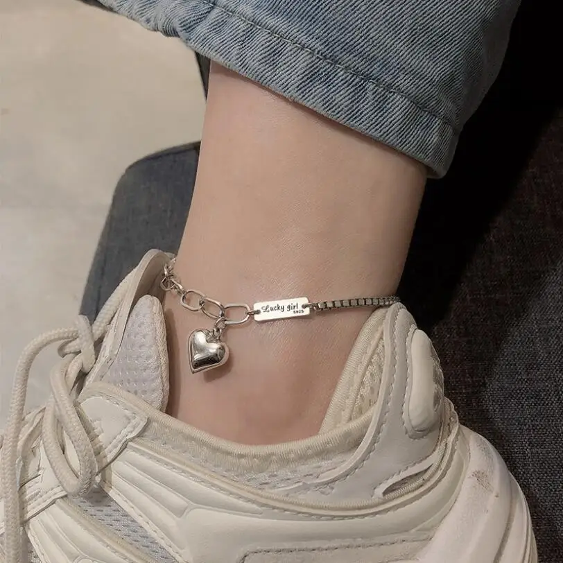 New Heart Rectangular Card Letter Anklets Bracelets For Women Trend Creative Jewelry Accessories Party Gifts SAB89 New Heart Rectangular Card Letter Anklets Bracelets For Women Trend Creative Jewelry Accessories Party Gifts SAB89