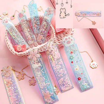 

Creative Cartoon Ruler Multifunctional Bookmark with Metal Pendant Study Stationery 12cm for School Students Office