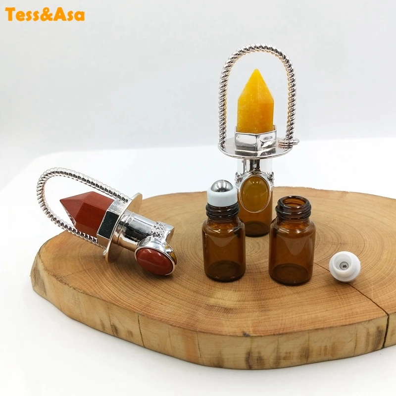 

Natural Healthy Crystal Quartz perfume bottle Gems oils diffuser glass Roller Massager vials for Jewelry making