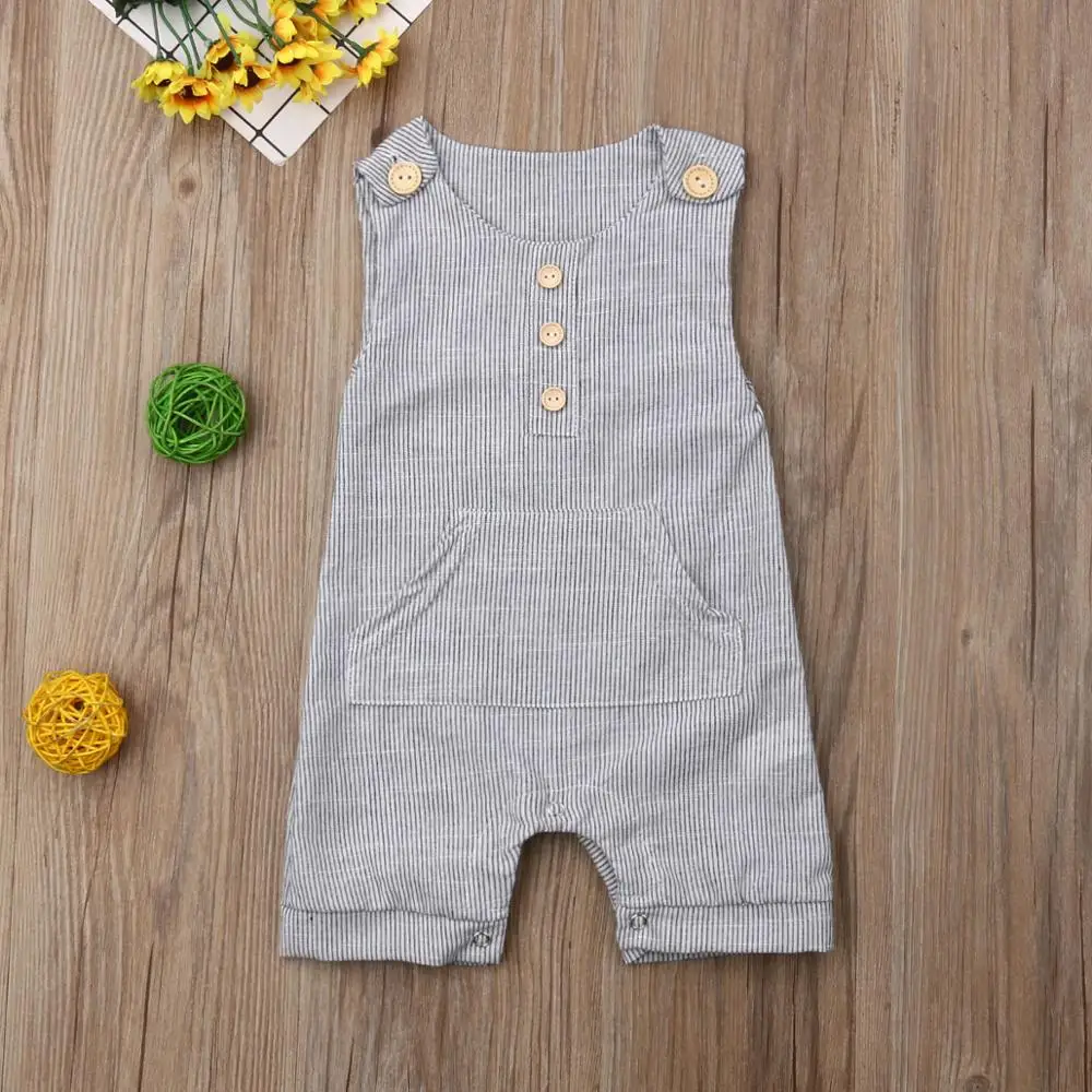 Pudcoco Newborn Baby Boy Girl One-piece Outfit Clothes Striped Sleeveless Cute Romper Casual Buttons Jumpsuit for 0-18M Baby