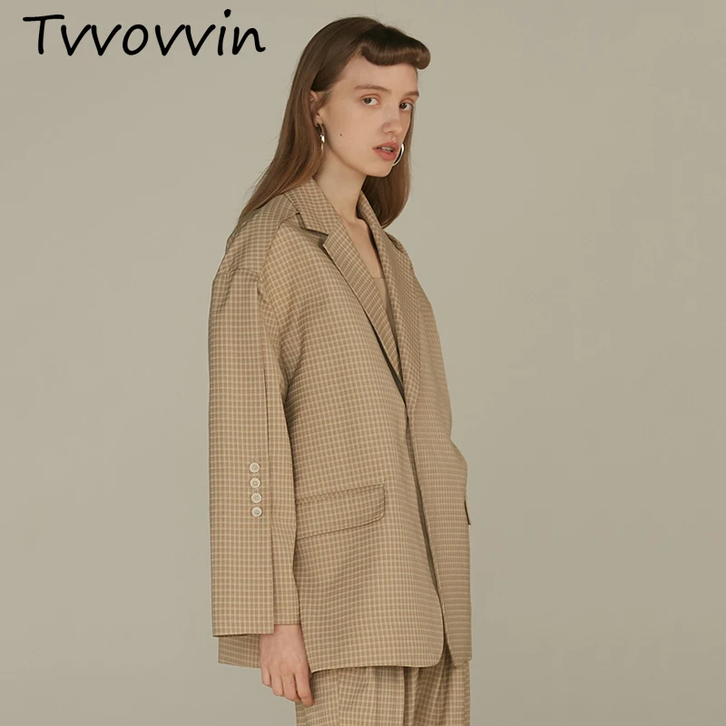 Tvvovvinin 2019 новая весенне-Летняя короткая клетчатая куртка с длинными рукавами и карманами, большие размеры, Женская куртка, модное пальто, C772