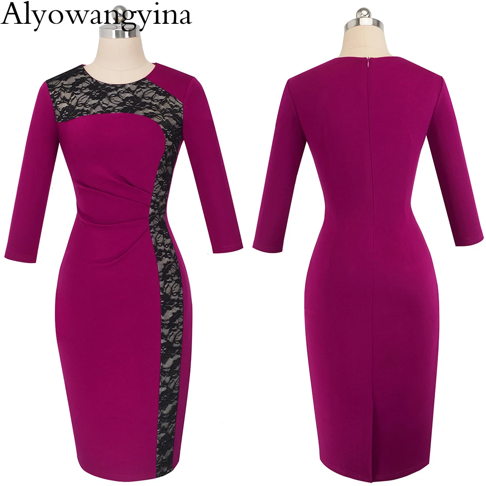 Alyowangyina, винтажная Женская мода, цветочный узор, хлопок, Vestidos, бизнес, вечерние, облегающее, элегантное, офисное, для женщин, облегающее платье, B489