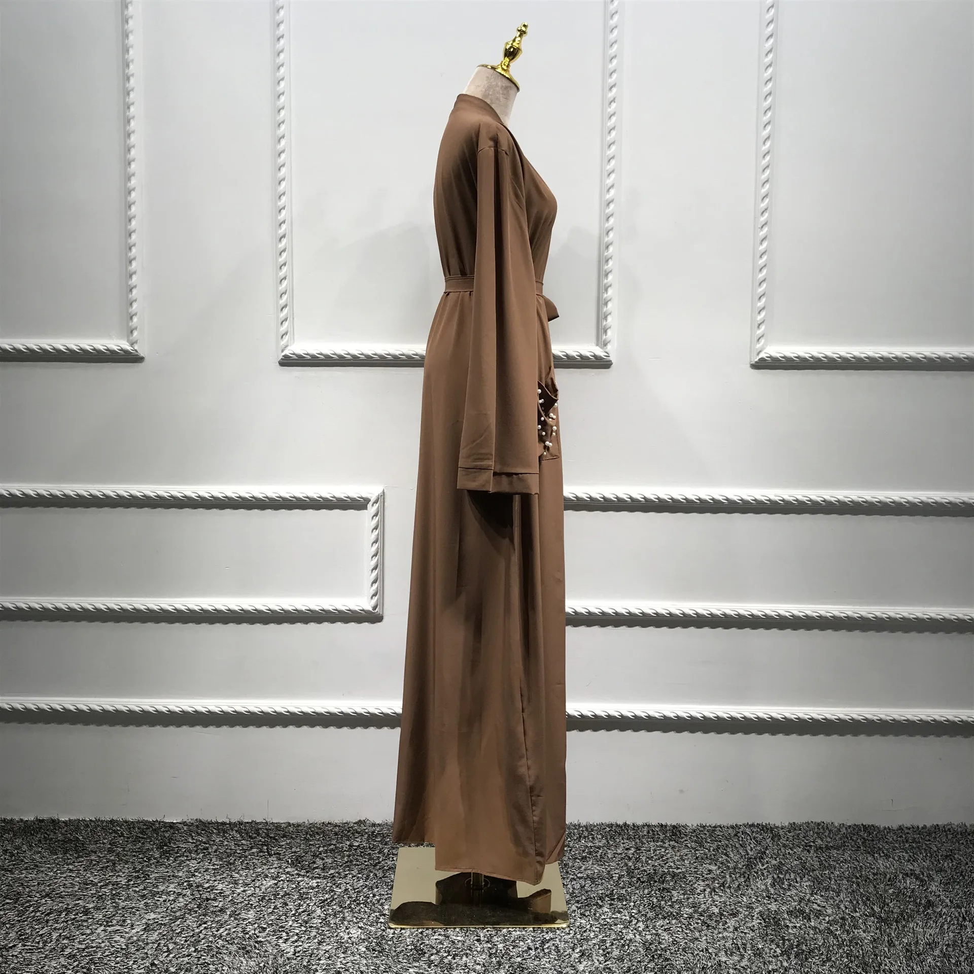 Жемчуг карман абайя, кафтан Robe Femme мусульманский кардиган платье Абая для женщин Восточный халат из марокена Ближнем Востоке Исламская Костюмы