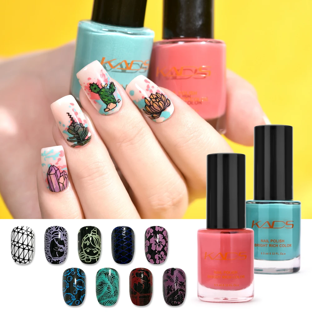 

KADS 9.5ml New Nail Polish Stamping Polish Pure Color 2 in 1 Nail Varnish Bean Green Nail Art Stamping Lacquer Nail Stamp Tool