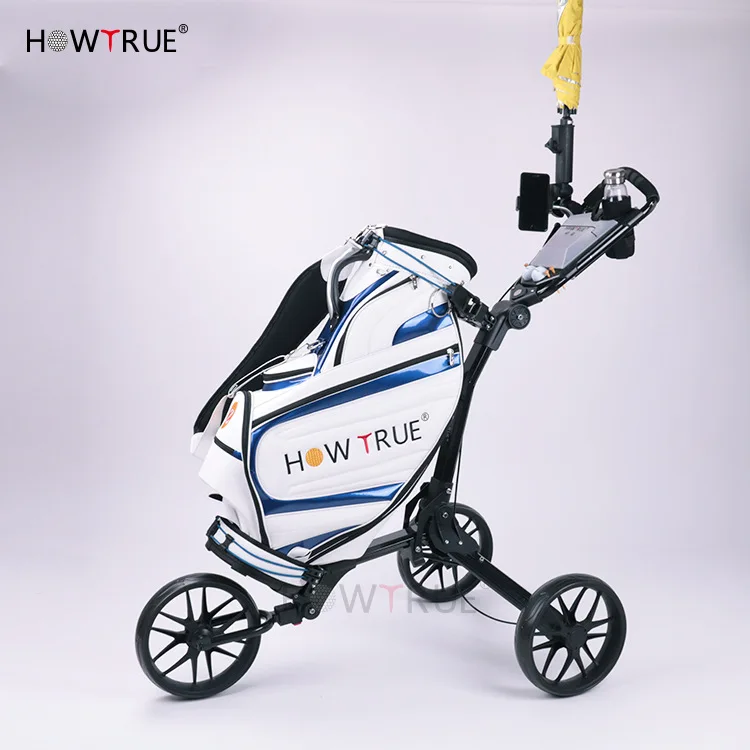3 Wheel Golf Push Cart,Lightweight Foldable Golf Cart with Adjustable Push Handle and Scorecard, Swivel Foldable Trolley