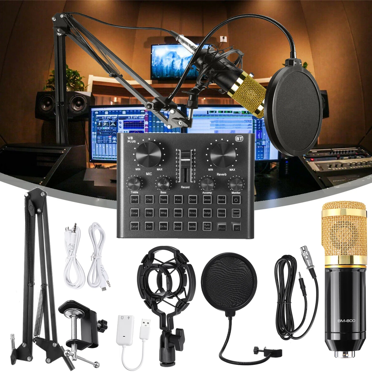 Bm 800 конденсаторный микрофон для караоке ПК Студийный braodcast Пение Запись набор с V8