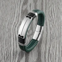 2021 nuova doppia fila in acciaio inossidabile lucido alla moda gioielli alla moda Unisex Punk coppia braccialetto verde largo braccialetto di fascino in pelle