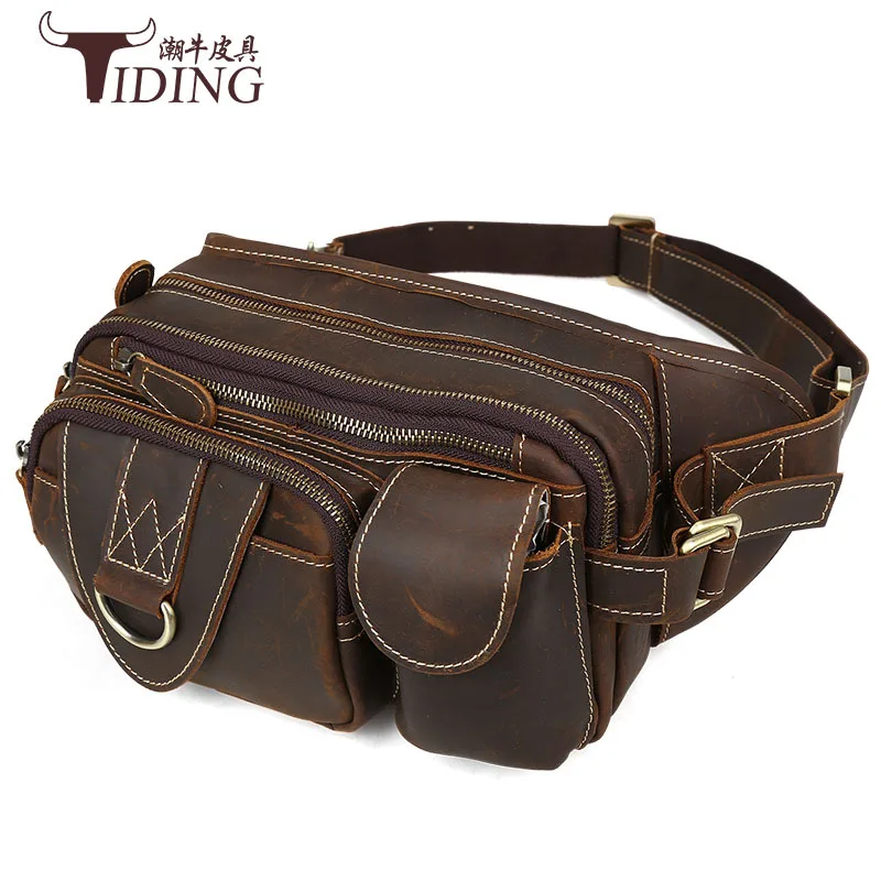 

Tiding Europe And America Retro Men Wallet Genuine Leather Outdoor Cowhide Messenger Bag Horse Leather Sports Waist Pack 3145