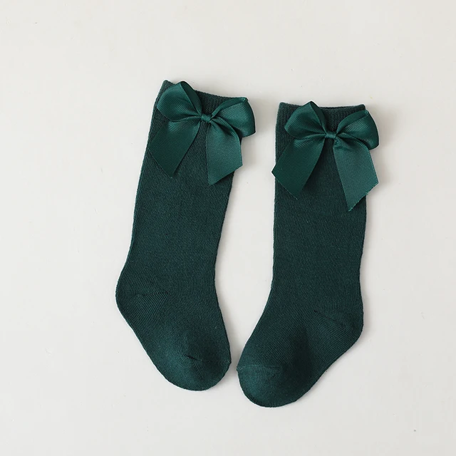 New Brand Baby Toddlers Socks Autumn Winter Children Girls Knee High Long Sock Cotton Big Bow Spanish Style Kids Floor Socks Green