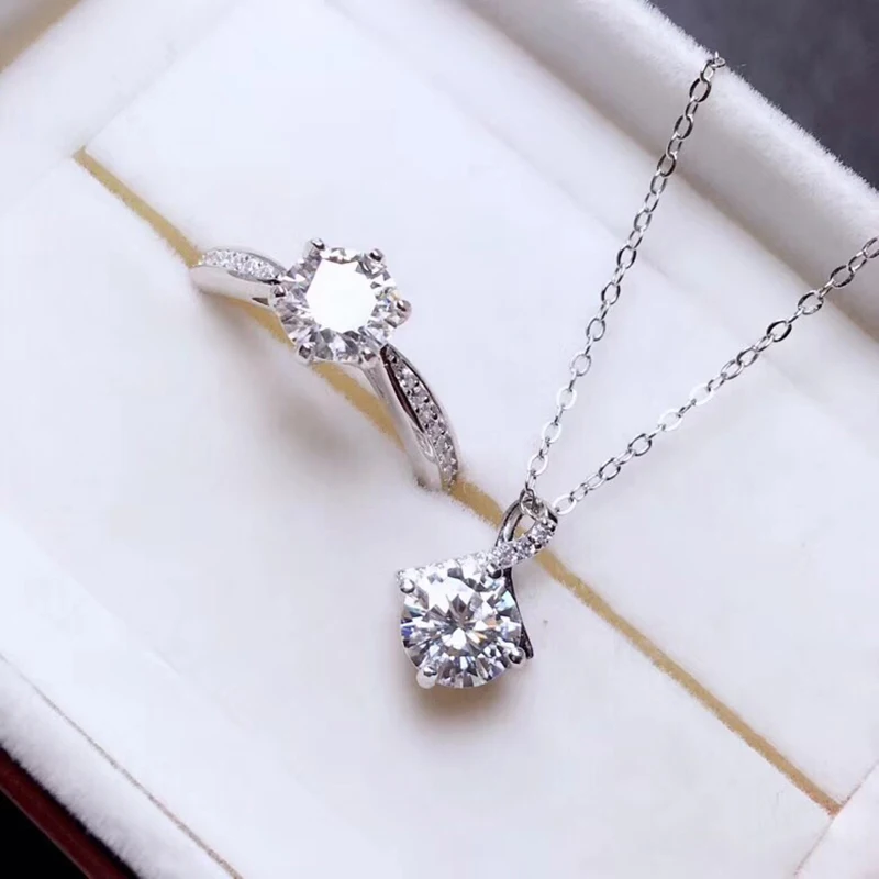 BOEYCJR 925 серебро 1ct F цвет Moissanite VVS ювелирное изделие с бриллиантом ожерелье и кольцо набор украшений для женщин юбилей подарок