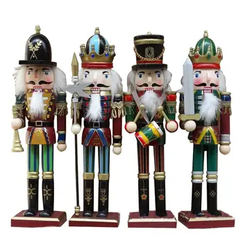 

4pcs/set 30cm Wood Nutcracker Soldiers Puppet Color Painting Nutcracker Doll Home Office Desktop Ornaments Christmas Decoration
