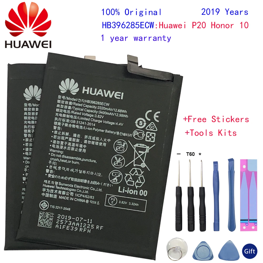 Оригинальный аккумулятор Huawei P20 3400 мАч HB396285ECW Honor 10 Lite P9 honor 8 lite