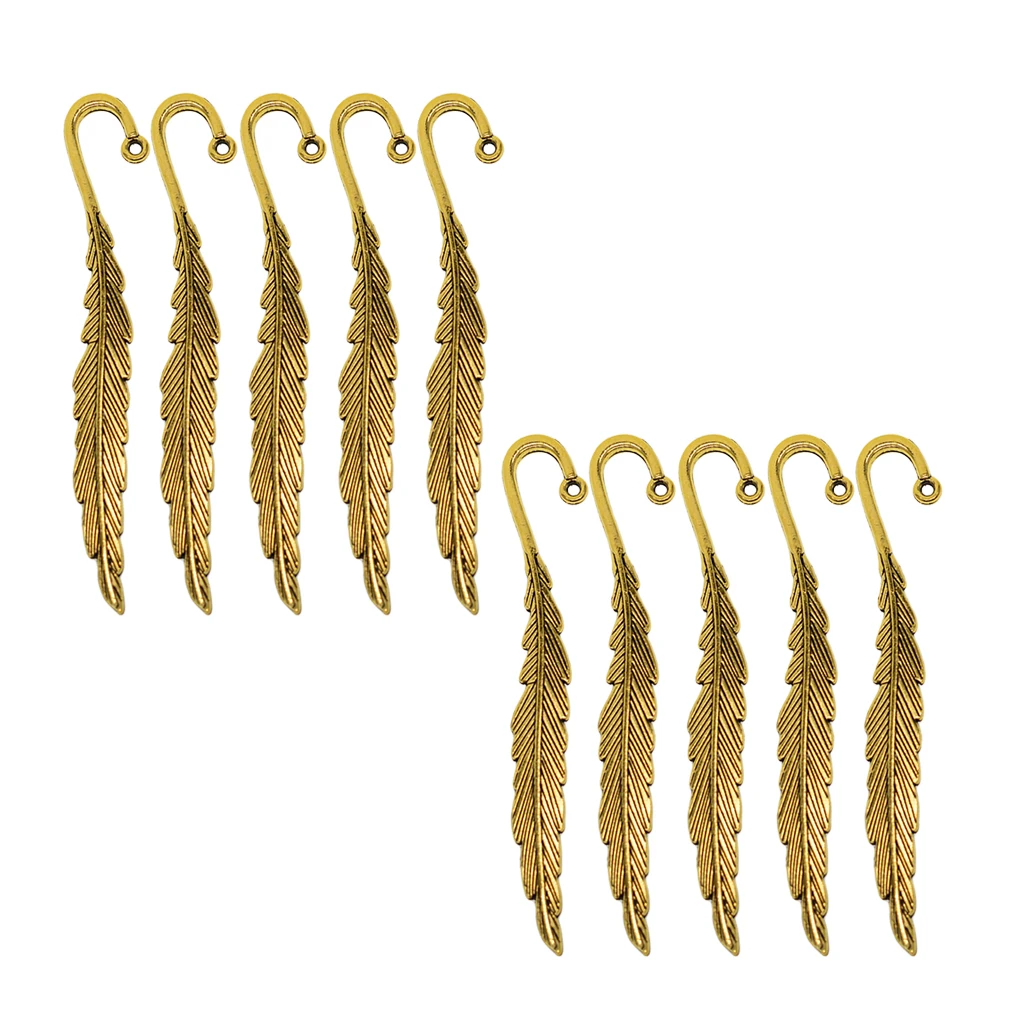 10 Pieces Classical Delicacy Metal Feather Pendant Beading Bookmarks for Handmade Silky Tassel Bookmarks Stationery Gifts