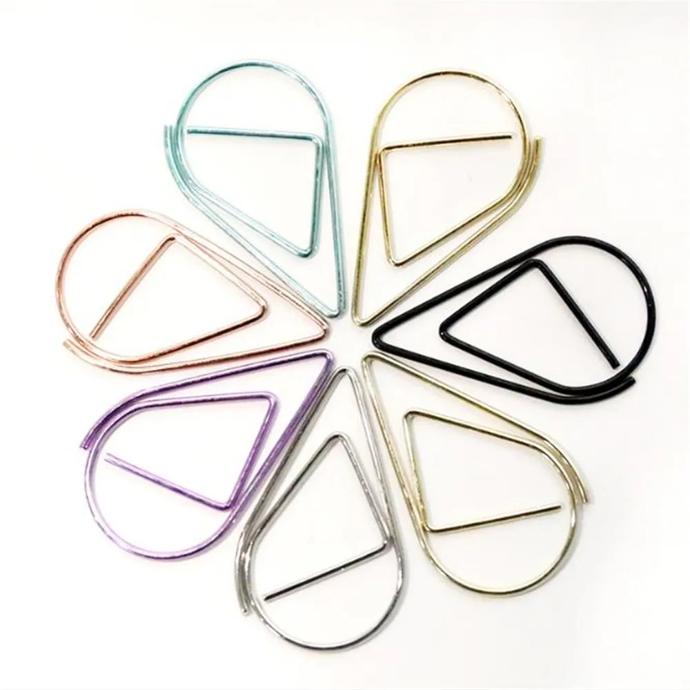 Mini Clips de papel de gota de agua de Metal de colores, marcapáginas, Marcadores de libro creativa, carpeta de escritorio escolar, 10 Uds.