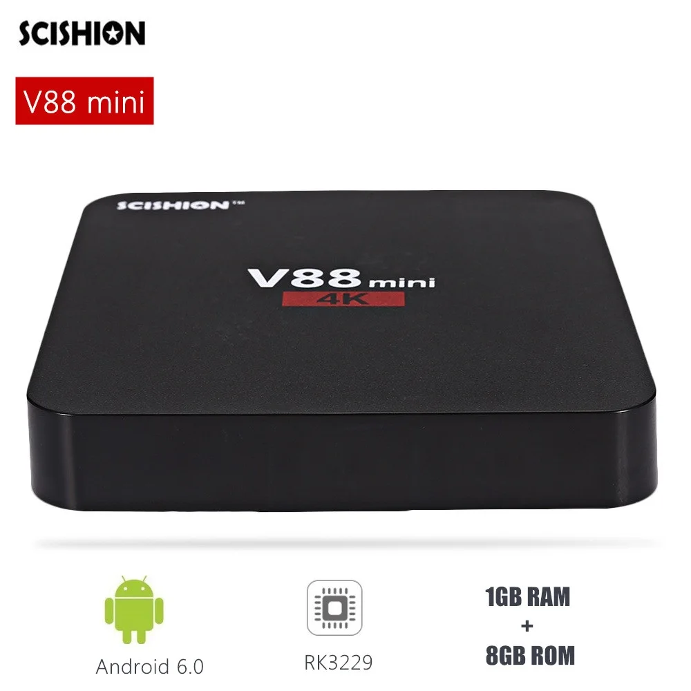 SCISHION V88 мини Smart tv Box Android 6,0 RK3229 четырехъядерный 1 ГБ ОЗУ 8 Гб ПЗУ набор верхней коробки поддержка 3D H.265